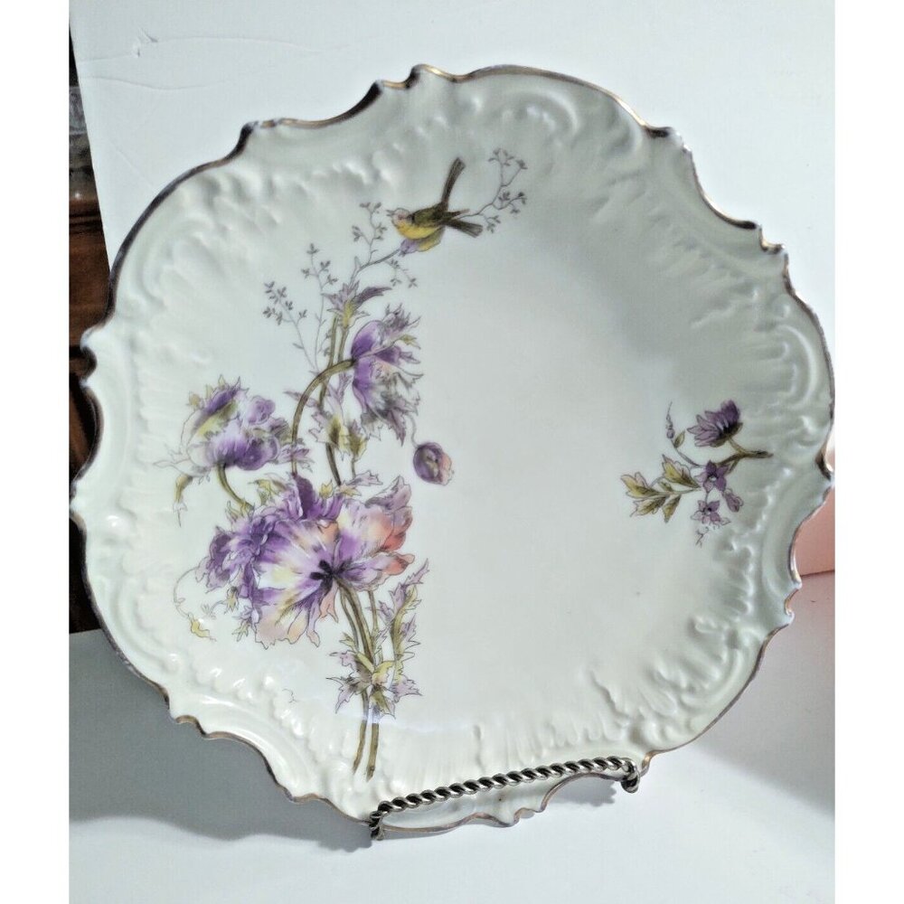 Antique Limoges France Hand Painted Cake/Dessert Serving Plate Knurled Edge 9"
